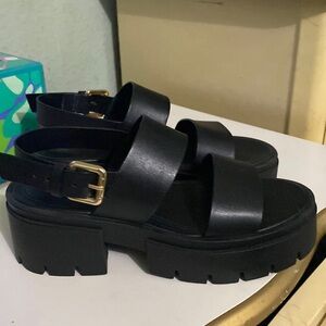 Zara black lug sole sandals